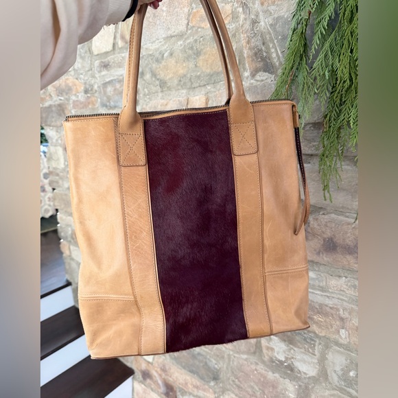 All Saints leather tote bag with deep burgundy pony skin insert - Picture 16 of 16